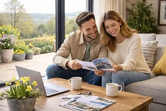 Illustrative AI-generated image of buyers viewing a property in spring. - Webbers