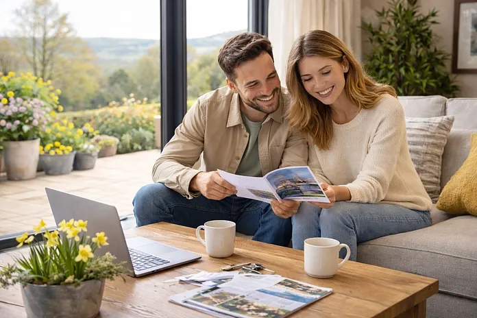 Illustrative AI-generated image of buyers viewing a property in spring. - Webbers